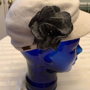Betmar “Paperboy” Style Beret with Grey Flower
